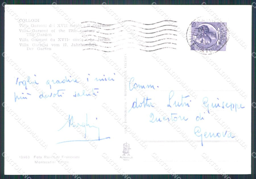 Pistoia Pescia Collodi FG Foto cartolina HB4840 – retro