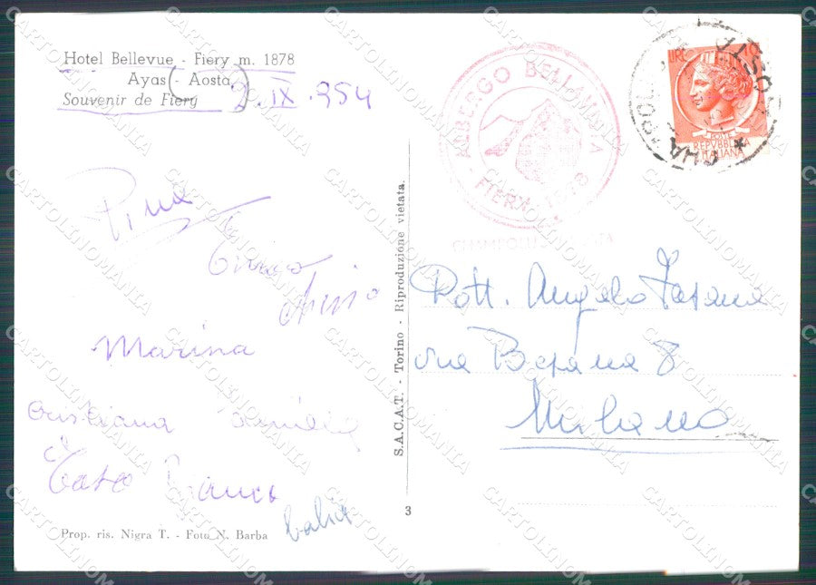 Aosta Champoluc Fièry Gruppo Monte Rosa FG Foto cartolina HB4896 – retro