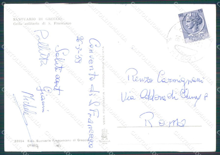 Rieti Greccio Santuario di FG Foto cartolina HB4933 – retro