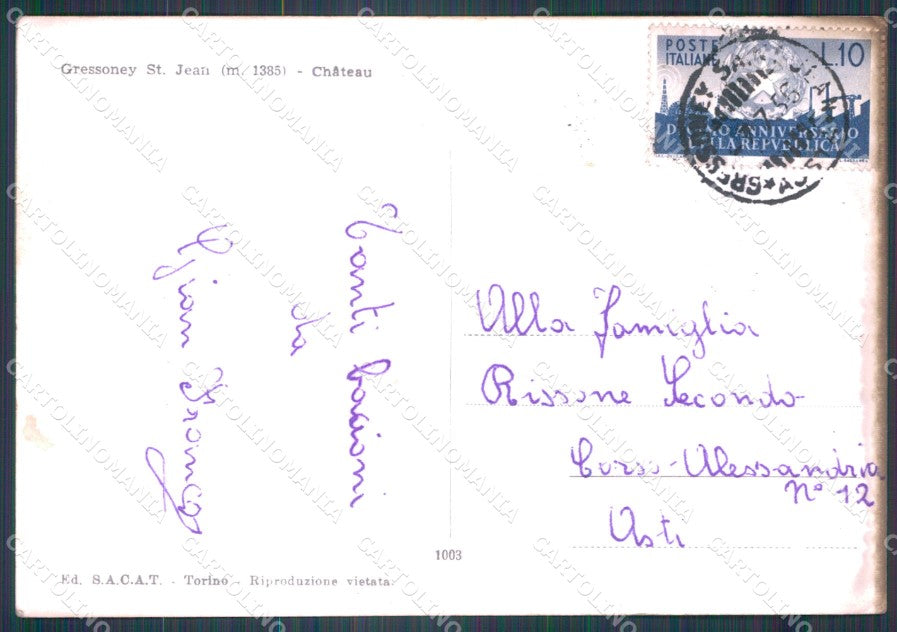 Aosta Gressoney Saint Jean Castello FG Foto cartolina HB5033 – retro