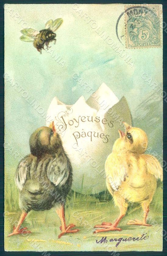 Greetings Easter Chick Egg Bee postcard HR0003 – fronte