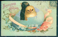 Greetings Easter Chick Egg Myosotis Kopal 608 WRINKLES postcard HR0010 – fronte