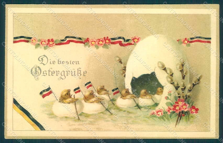 Greetings Easter Anthropomorphic Chick German Propaganda WW1 1376 pc HR0011 – fronte