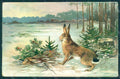Greetings Easter Hare Winter Landscape Relief TEARED postcard HR0029 – fronte
