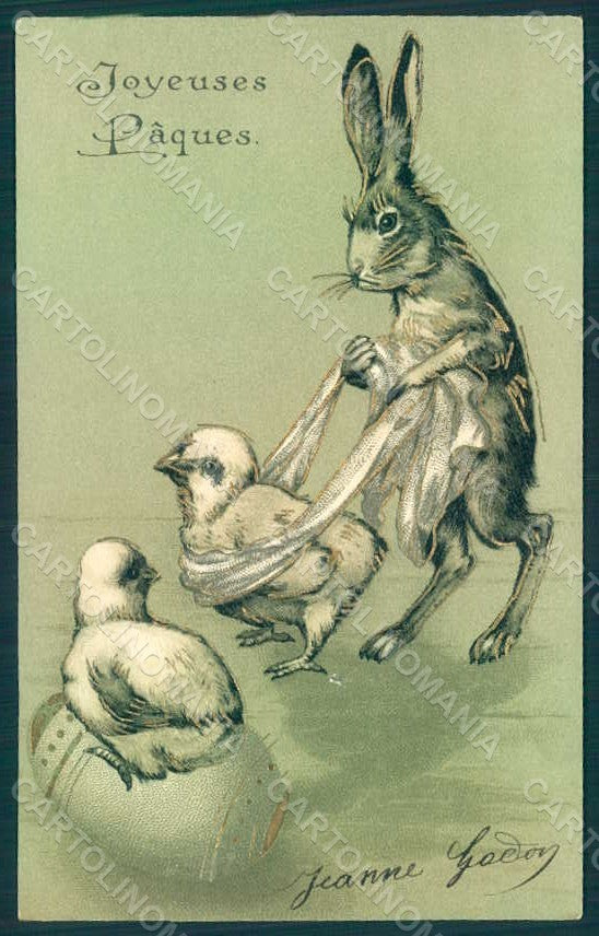 Greetings Easter Anthropomorphic Hare Chick Egg Relief postcard HR0032 – fronte