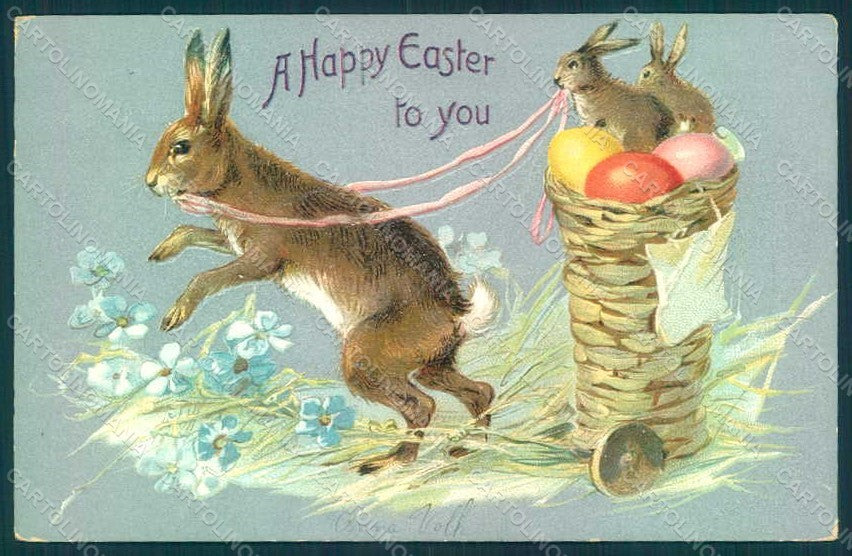 Greetings Easter Anthropomorphic Hare Egg Raphael Tuck 112 Relief pc HR0037 – fronte