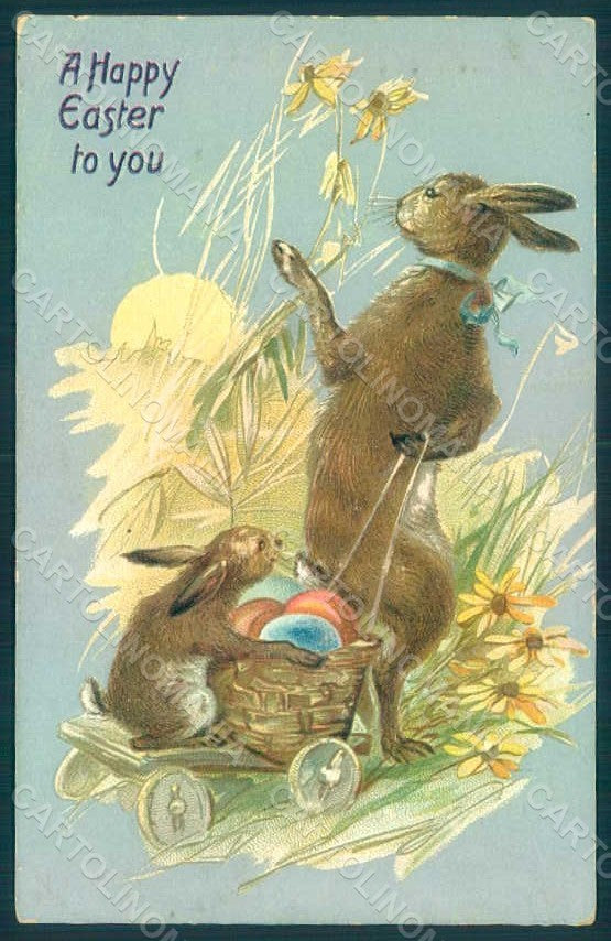 Greetings Easter Anthropomorphic Hare Egg Raphael Tuck 112 Relief pc HR0039 – fronte