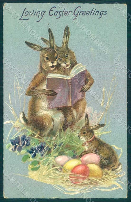 Greetings Easter Anthropomorphic Hare Egg Raphael Tuck 112 Relief pc HR0047 – fronte