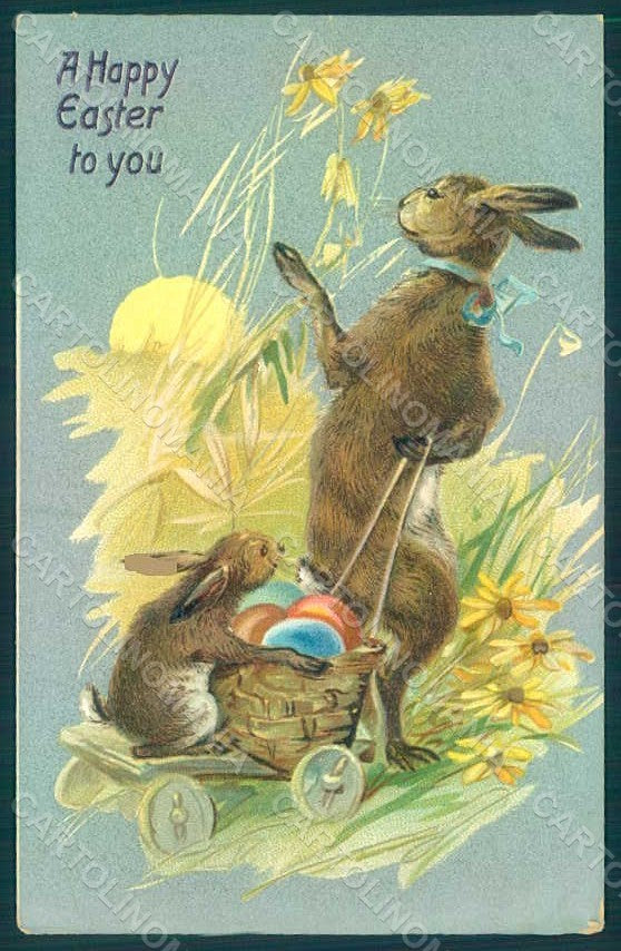 Greetings Easter Anthropomorphic Hare Raphael Tuck 112 Relief pc HR0049 – fronte