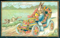 Greetings Easter Anthropomorphic Hare Egg Car Roses serie 7049 Relief pc HR0050 – fronte