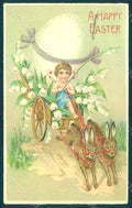 Greetings Easter Anthropomorphic Hare Fairy Egg Lily Relief postcard HR0060 – fronte