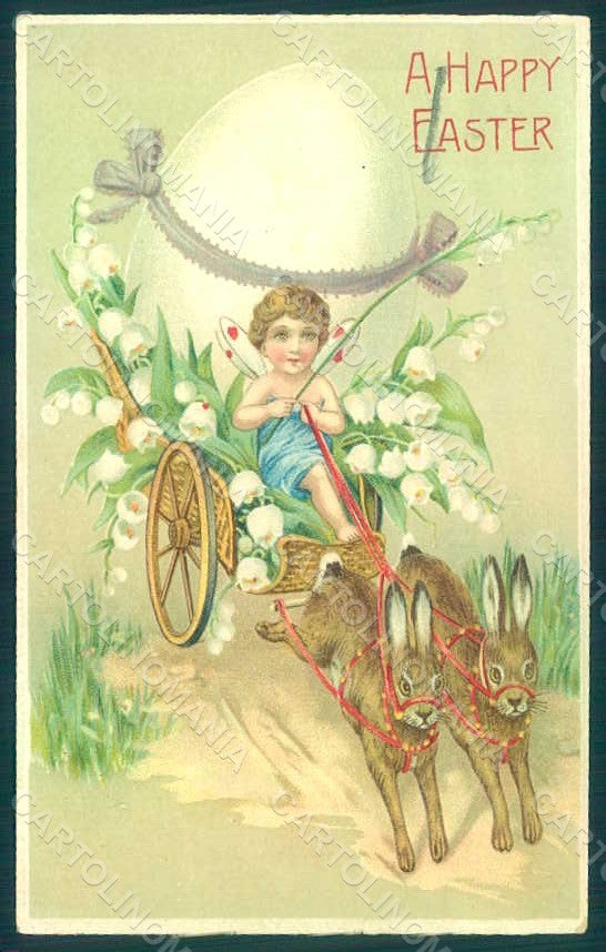 Greetings Easter Anthropomorphic Hare Fairy Egg Lily Relief postcard HR0060 – fronte