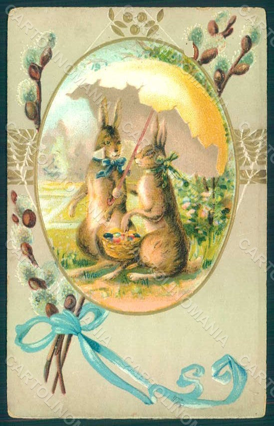 Greetings Easter Anthropomorphic Hare Egg Umbrella serie 451 Relief pc HR0061 – fronte