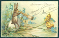 Greetings Easter Anthropomorphic Hare Chick Egg Relief postcard HR0064 – fronte