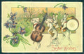 Greetings Easter Anthropomorphic Hare Violets Music Band Viola Relief pc HR0065 – fronte