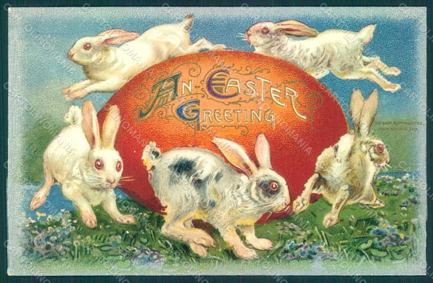 Greetings Easter Hare Rabbit Egg Flower Relief postcard HR0069 – fronte