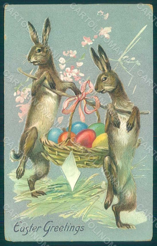 Greetings Easter Anthropomorphic Hare Egg Raphael Tuck 112 Relief pc HR0078 – fronte