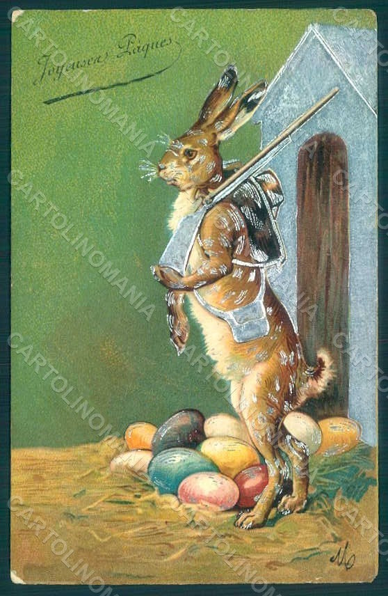 Greetings Easter Anthropomorphic Dressed Hare Egg Relief WRINKLES pc HR0088 – fronte