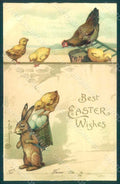 Greetings Easter Anthropomorphic Hare Chick Hen Relief postcard HR0094 – fronte