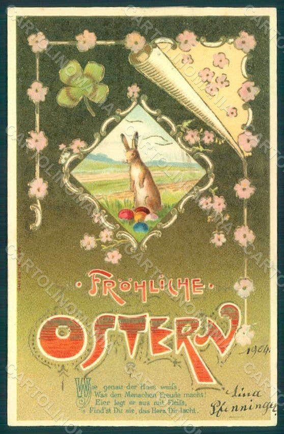 Greetings Easter Hare Rabbit Egg serie 835 Relief postcard HR0095 – fronte