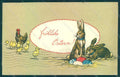 Greetings Easter Hare Rabbit Chick Hen serie 4936 Relief postcard HR0096 – fronte