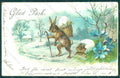 Greetings Easter Anthropomorphic Hare Rabbit Winter Landscape postcard HR0105 – fronte