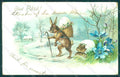 Greetings Easter Anthropomorphic Hare Rabbit Winter Landscape postcard HR0107 – fronte