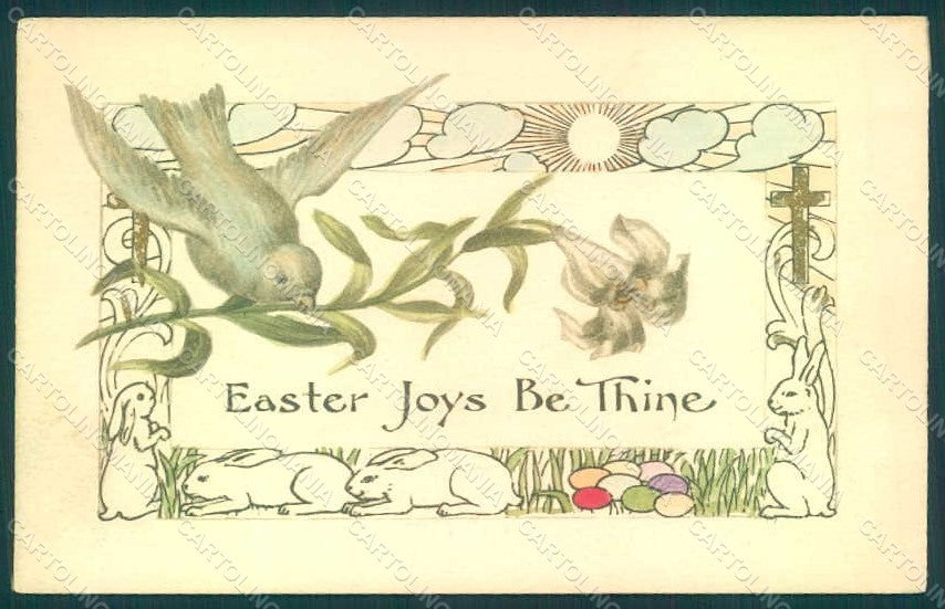 Greetings Easter Dove Rabbit Egg postcard HR0125 – fronte