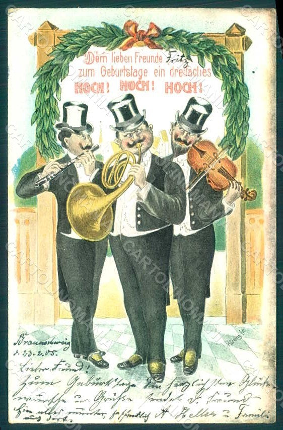 Greetings Men Music Band Hoch Hoch Hoch serie 145 Relief postcard HR0127 – fronte
