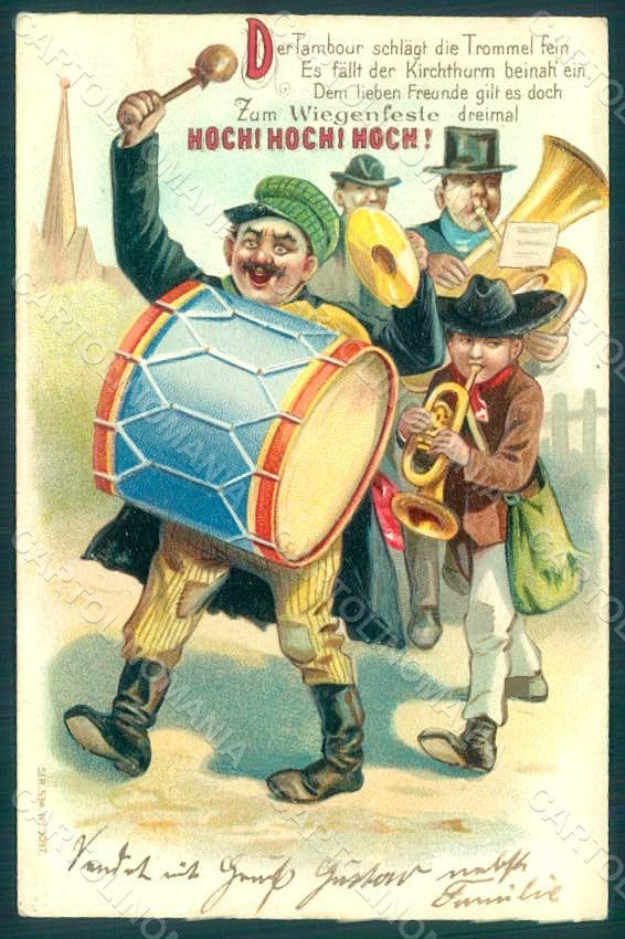 Greetings Men Music Band Hoch Hoch Hoch serie 530-3097 Relief postcard HR0128 – fronte