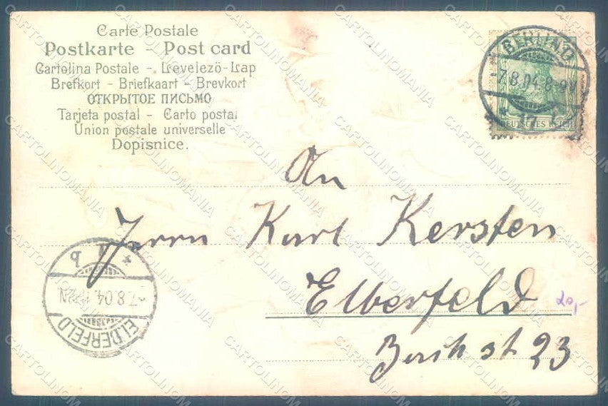 Greetings Men Music Band Hoch Hoch Hoch serie 530-3097 Relief postcard HR0128 – retro