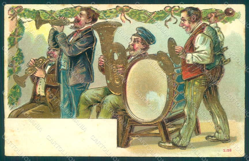 Greetings Men Music Band serie 159 Relief postcard HR0130 – fronte