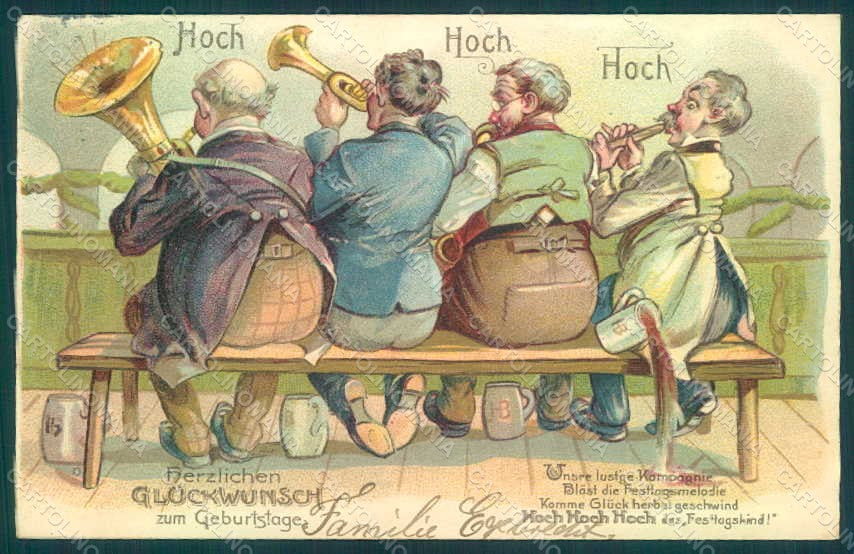 Greetings Men Music Hoch Hoch Hoch Sousaphone serie 159 Relief postcard HR0131 – fronte