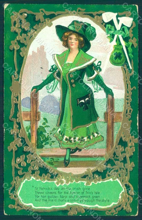 Greetings Lady St. Patrick s Day Relief postcard HR0136 – fronte