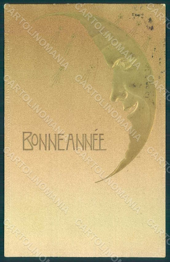 Greetings Anthropomorphic Paper Moon Relief postcard HR0139 – fronte