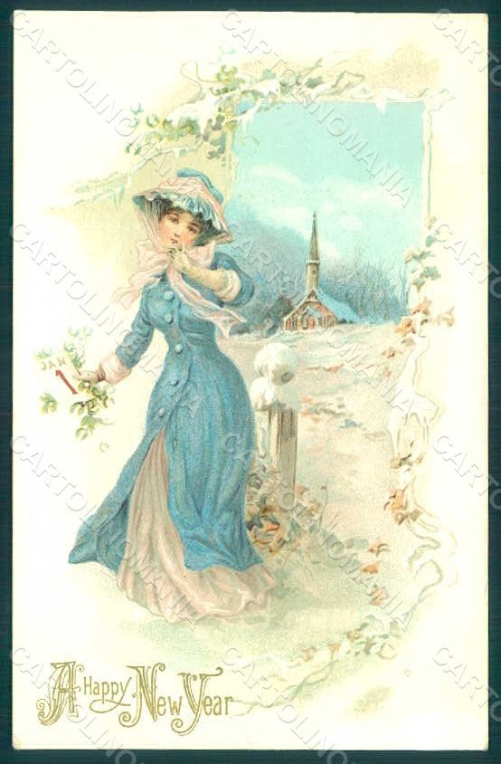 Greetings Fashion Lady Flowers Winter Relief postcard HR0143 – fronte