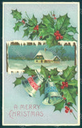 Greetings Christmas Bell Winter Landscape Home Relief postcard HR0146 – fronte