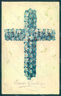 Greetings Easter Myosotis Cross Relief postcard HR0147 – fronte