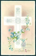 Greetings Easter Flowers Myosotis Cross Relief postcard HR0151 – fronte