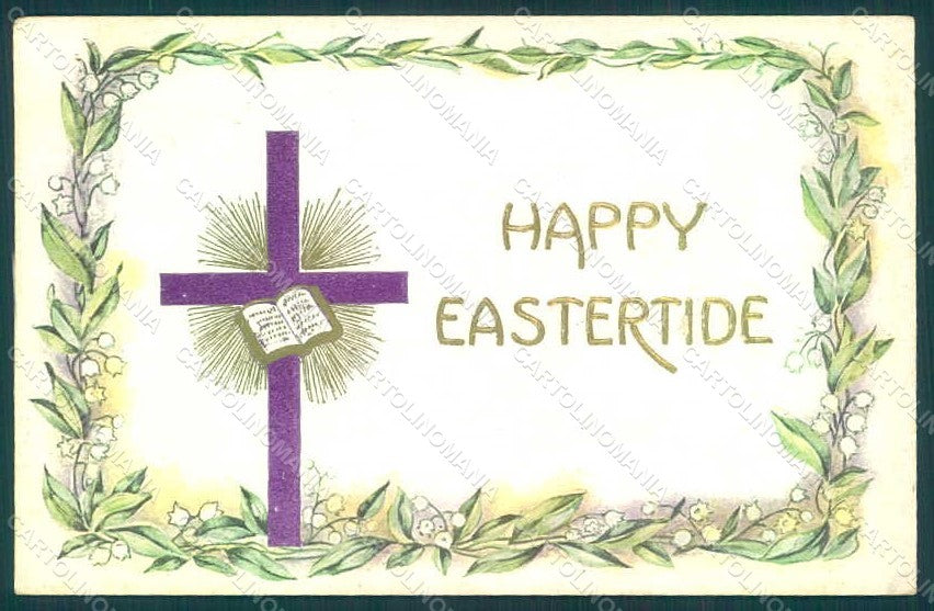 Greetings Easter Flowers Lily of the Valley Cross Relief postcard HR0153 – fronte