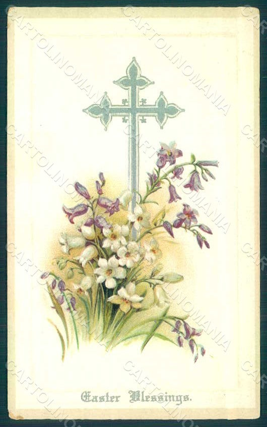 Greetings Easter Flowers Cross serie 500 Relief postcard HR0154 – fronte