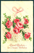 Greetings Birthday Flowers Roses serie 7097 Relief postcard HR0156 – fronte