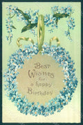 Greetings Birthday Flowers Myosotis Relief postcard HR0157 – fronte