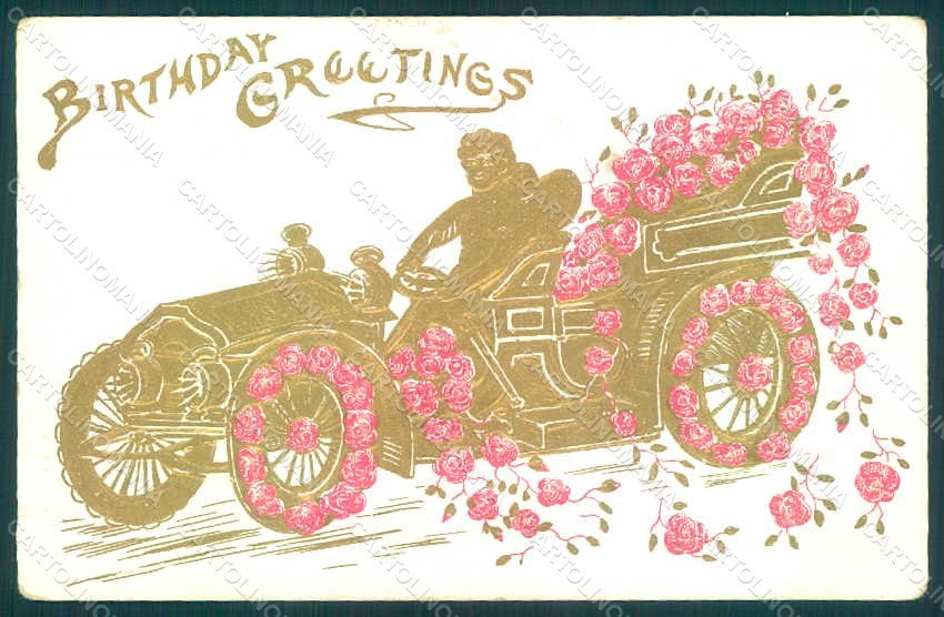 Greetings Birthday Angel Roses Car Relief postcard HR0159 – fronte