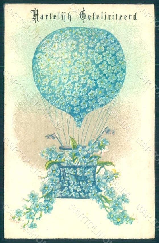 Greetings Flowers Myosotis Hot Air Balloon Relief postcard HR0164 – fronte