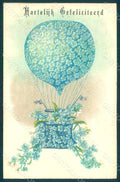 Greetings Flowers Myosotis Hot Air Balloon Relief postcard HR0164 – fronte
