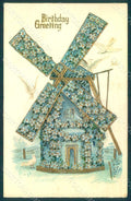 Greetings Birthday Windmill Flowers Myosotis Dove serie 181 Relief pc HR0165 – fronte