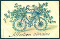 Greetings Flowers Myosotis Bicycle M.S.i.B. 275 WRINKLES Relief postcard HR0169 – fronte