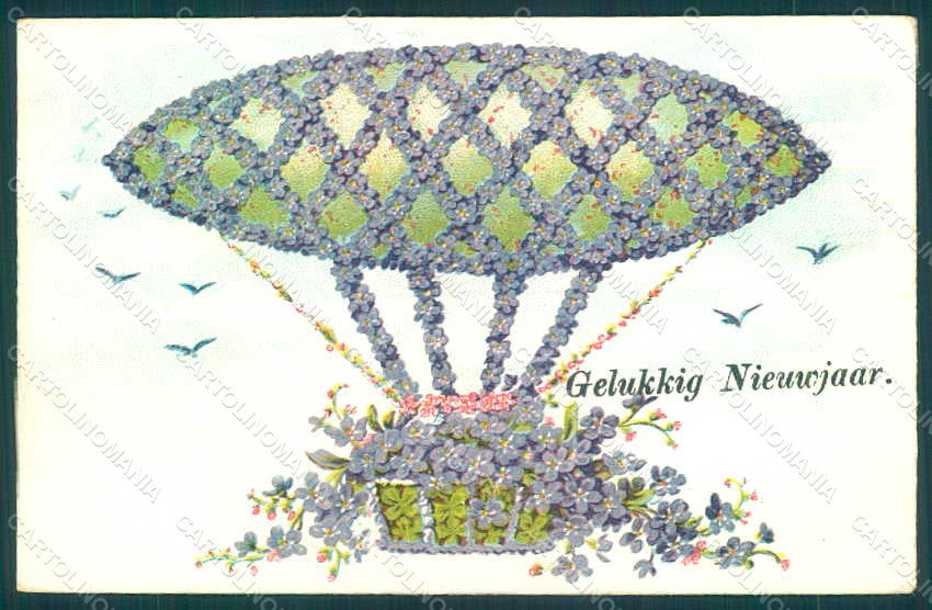 Greetings Flowers Violets Hot Air Balloon serie 595 Relief postcard HR0172 – fronte