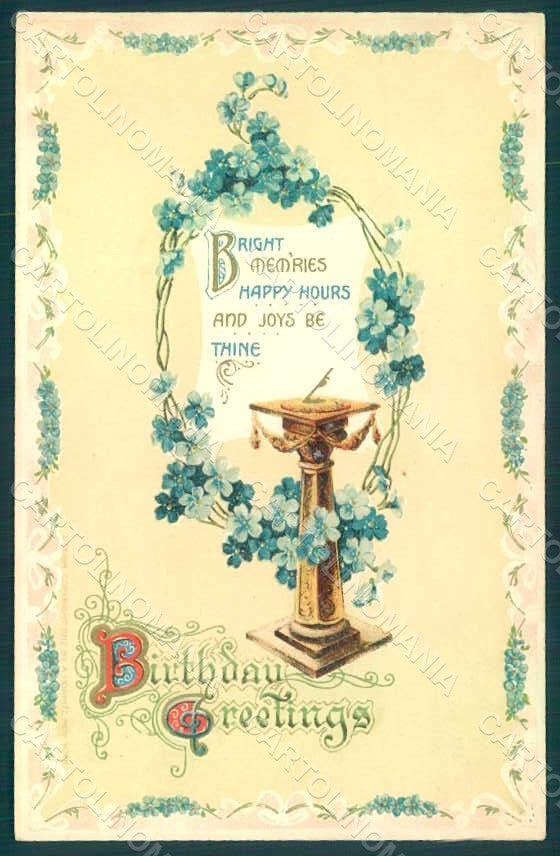 Greetings Birthday Flowers Myosotis serie 4981 Relief postcard HR0174 – fronte